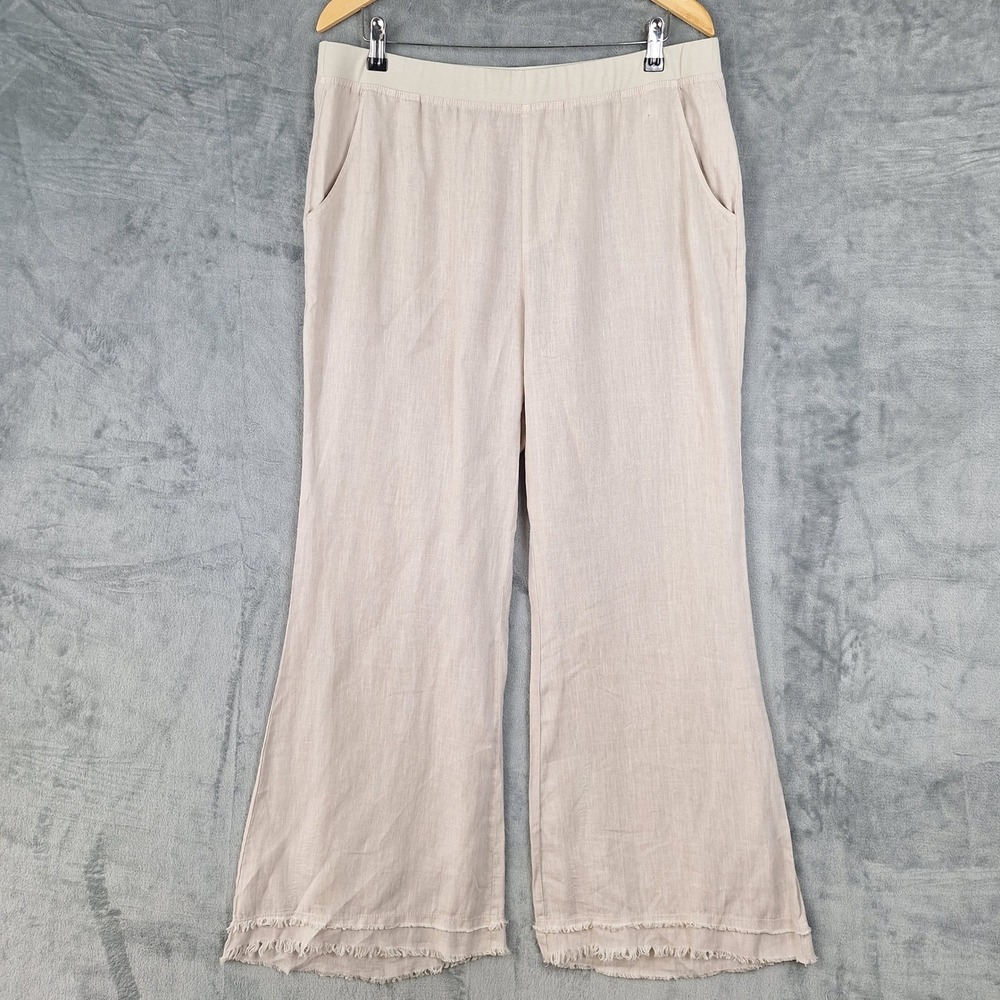 XCVI Pants Womens XL Linen Wide Leg Lagenlook Boho Fringe Beach Coastal Resort